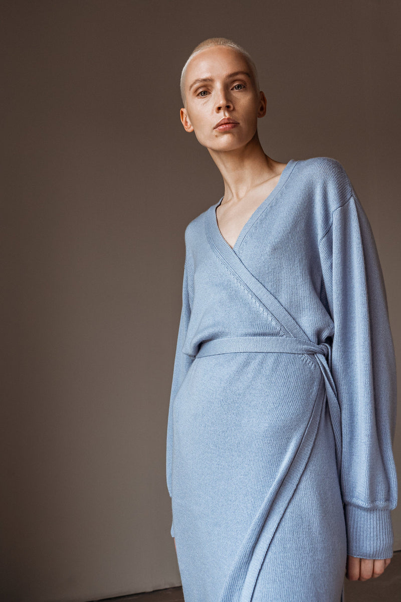 OCEAN BLUE MERINO WOOL WRAP DRESS – for ...